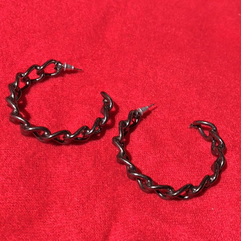 Dark Chrome Tone Chain Earrings